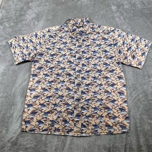 Kahala Hawaii Men's Shirt Large‎ Blue AOP Fish Ulua Sail Short Sleeve Button Up